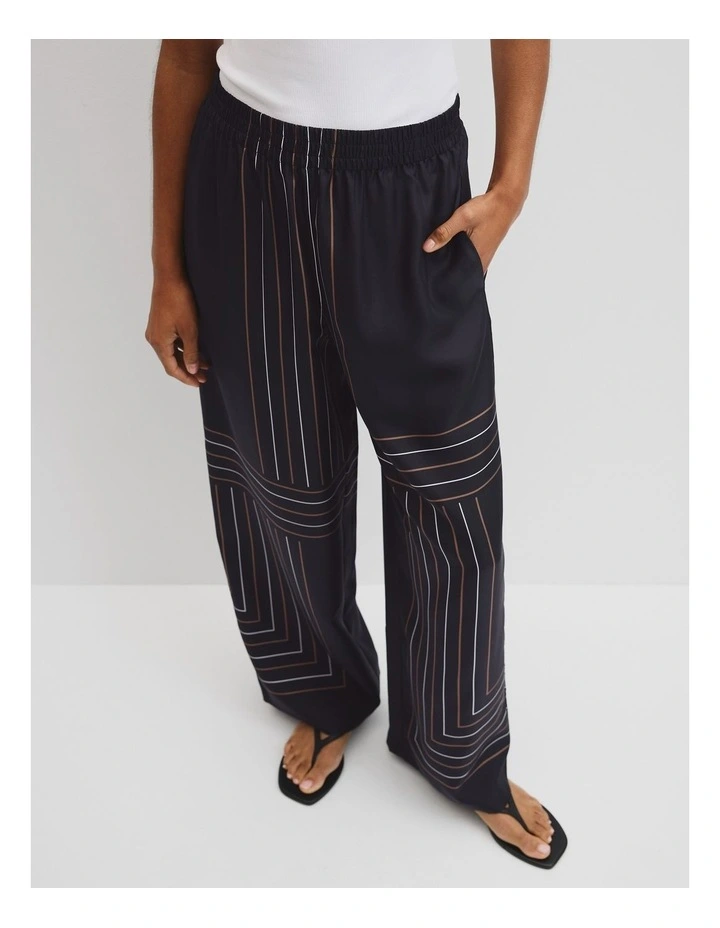 Scarf Stripe Washable Silk Pant in Navy Block Stripe image 3