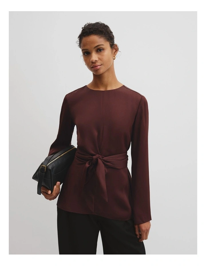 Twist Long Sleeve Blouse in Umber image 1