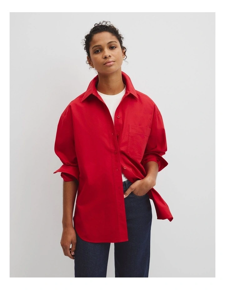 Oversize Oxford Shirt in Vivid Cherry image 1