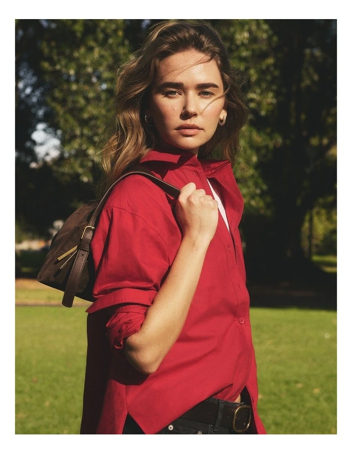 Oversize Oxford Shirt in Vivid Cherry image 2