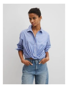 Twist Crop Shirt in Blue Stripe