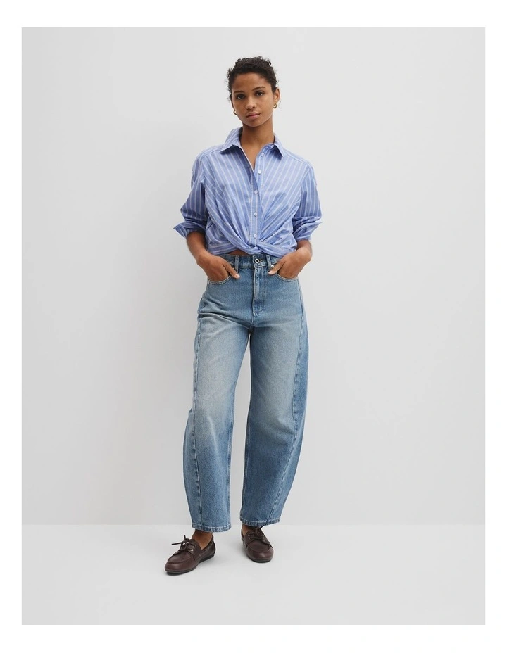 Twist Crop Shirt in Blue Stripe image 3