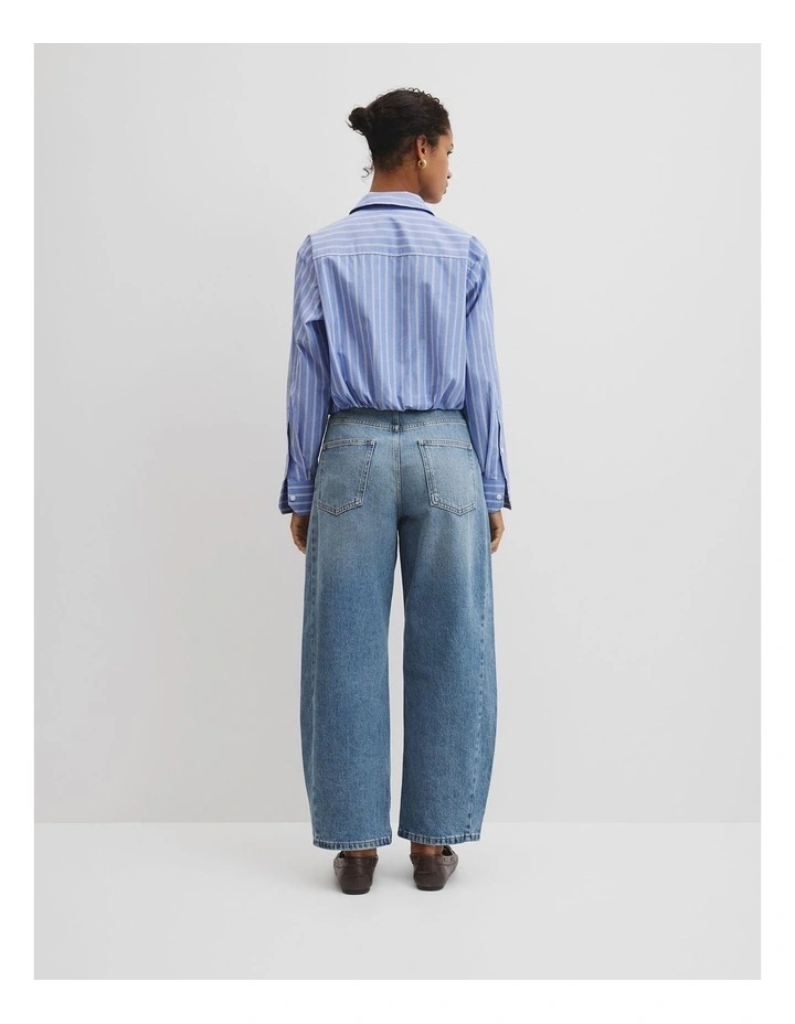 Twist Crop Shirt in Blue Stripe image 4