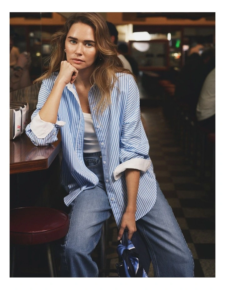 Dolman Striped Shirt in Blue Stripe image 2