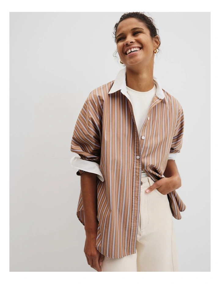 Dolman Striped Shirt in Caramel Stripe image 1