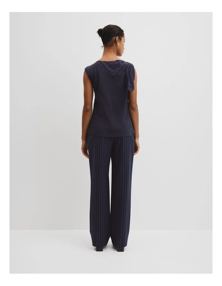 Silk Tie Shoulder Top in Navy Stripe image 4
