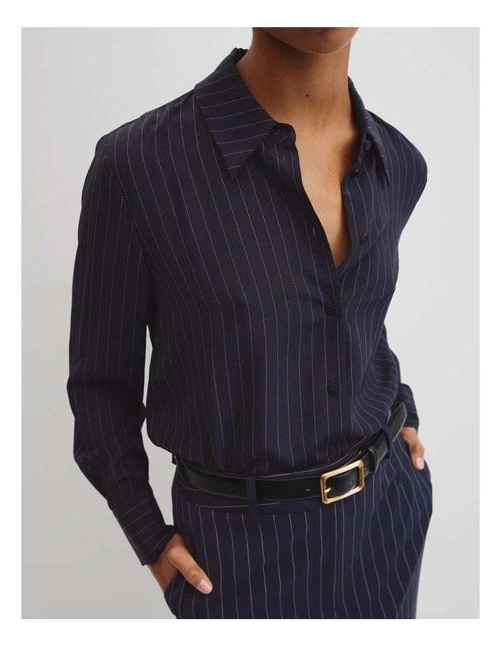 Pinstripe Shirt in Navy Stripe image 3