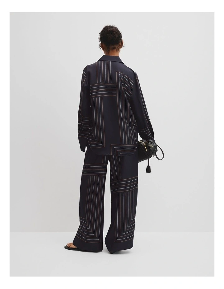 Print Long Sleeve Washable Silk Shirt in Navy Block Stripe image 5