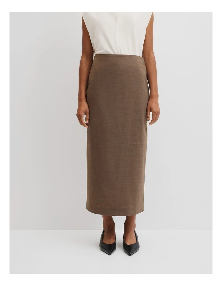 Wool Blend Midi Tailored Skirt in Dark Truffle image 2