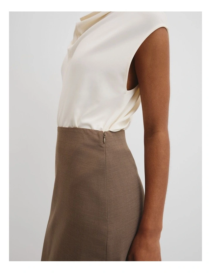 Wool Blend Midi Tailored Skirt in Dark Truffle image 3