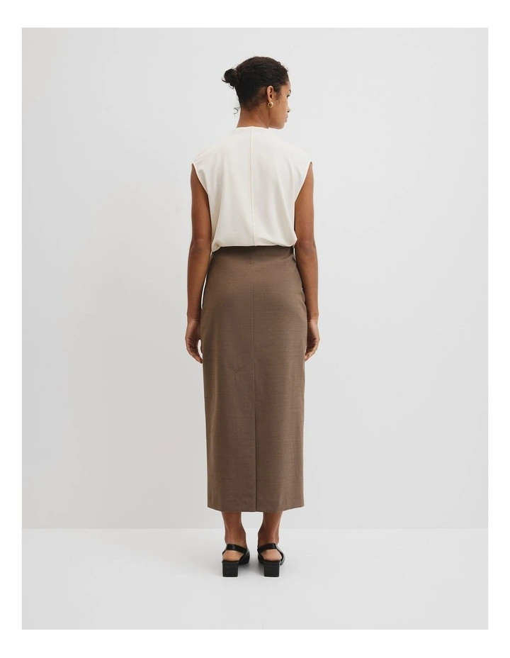 Wool Blend Midi Tailored Skirt in Dark Truffle image 4
