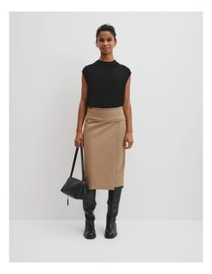Wool Blend Wrap Skirt in Birch