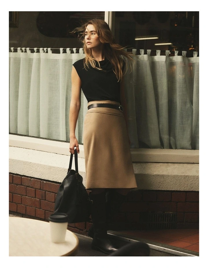 Wool Blend Wrap Skirt in Birch image 2