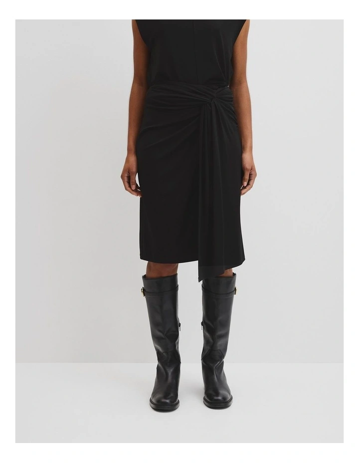 Twist Crepe Skirt in Black image 2