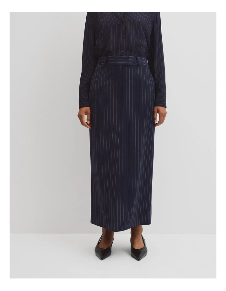 Wool Blend Tailored Pinstripe Column Skirt in Navy Stripe image 2
