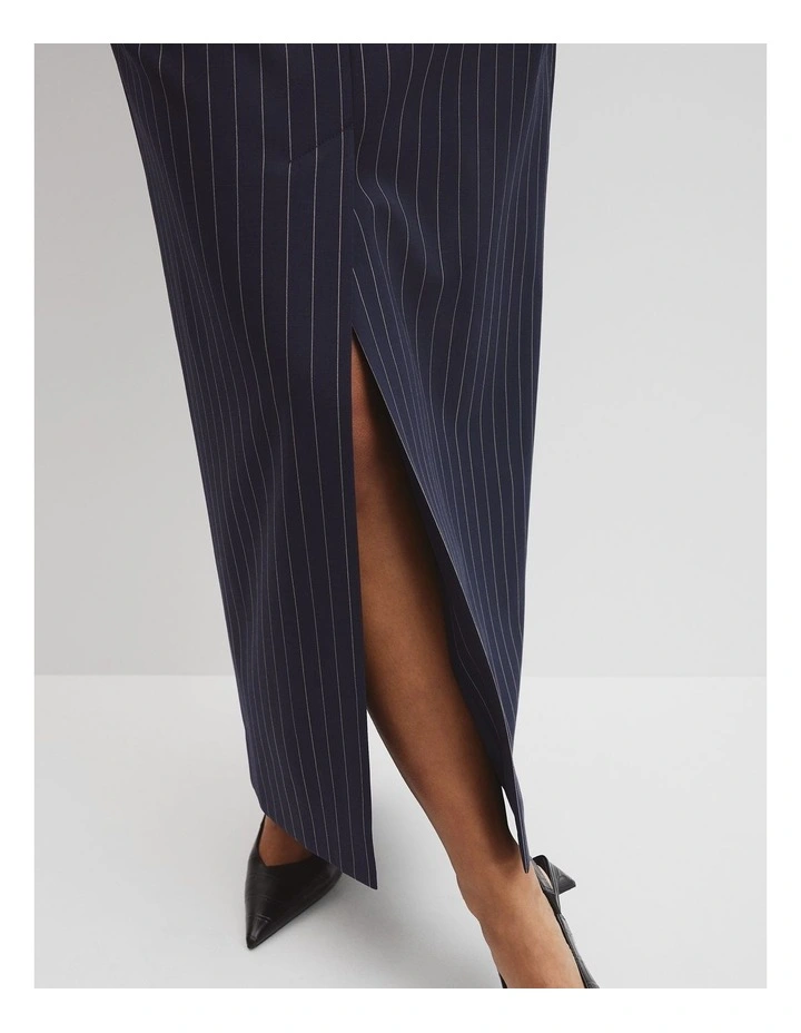 Wool Blend Tailored Pinstripe Column Skirt in Navy Stripe image 3