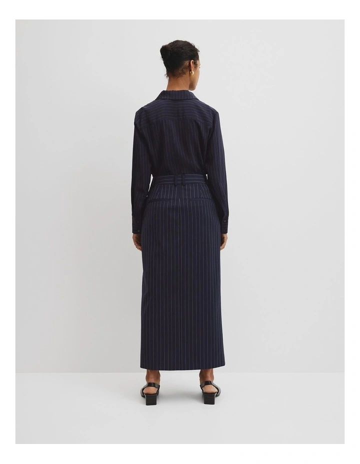 Wool Blend Tailored Pinstripe Column Skirt in Navy Stripe image 4