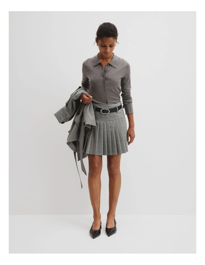 Wool Blend Check Mini Pleat Skirt in Check image 1