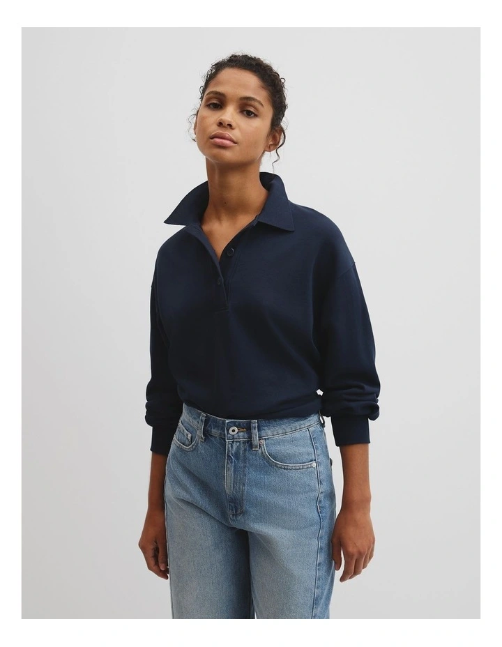 Australian Cotton Polo Sweat in Navy image 1