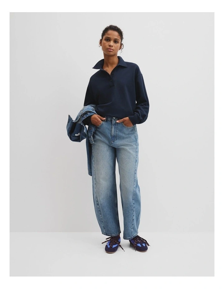 Australian Cotton Polo Sweat in Navy image 3