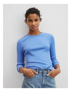 Long Sleeve Rib Top in Vista Blue