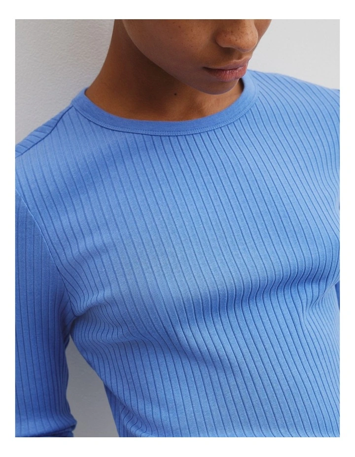 Long Sleeve Rib Top in Vista Blue image 2