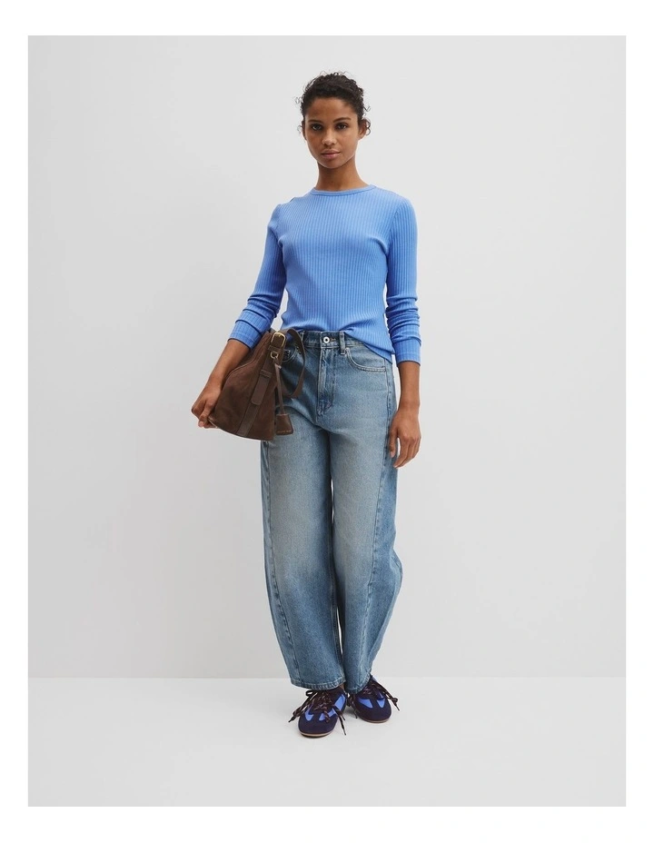 Long Sleeve Rib Top in Vista Blue image 3