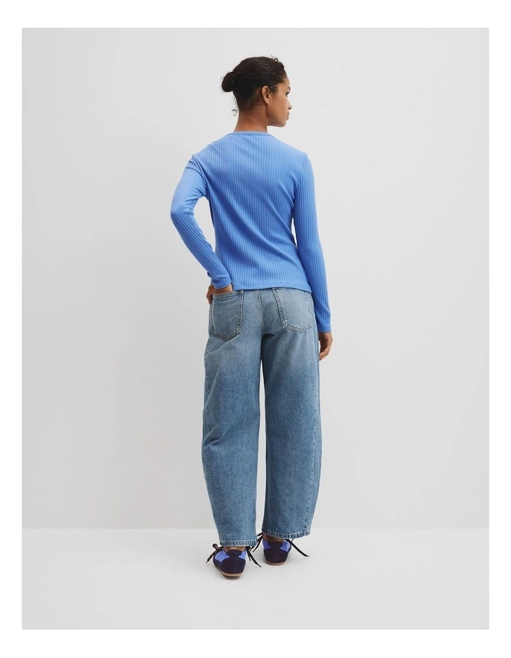 Long Sleeve Rib Top in Vista Blue image 4