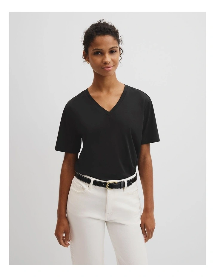 Australian Cotton V-neck Neck T-shirt in Black image 1