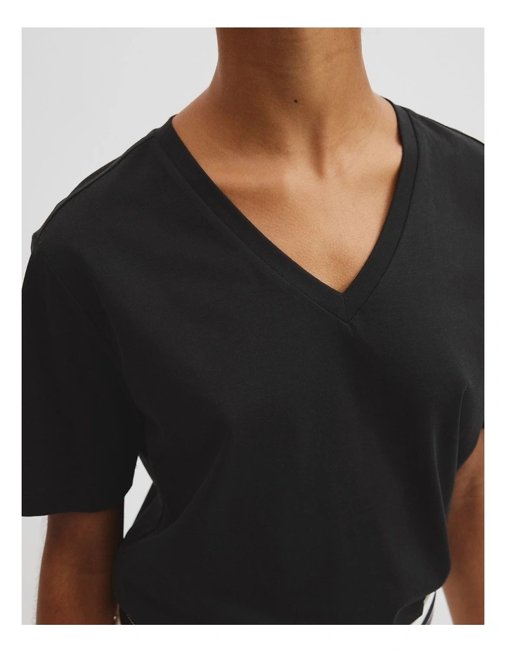 Australian Cotton V-neck Neck T-shirt in Black image 2