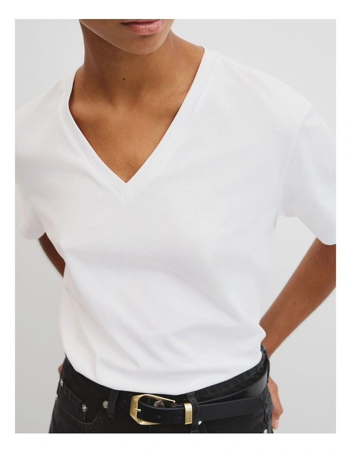 Australian Cotton V-neck Neck T-shirt in White image 2