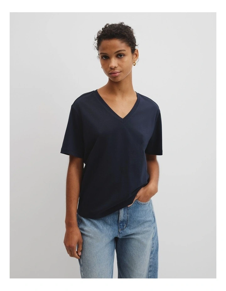 Australian Cotton V-neck Neck T-shirt in Navy image 1