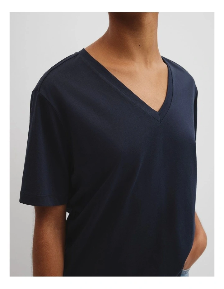 Australian Cotton V-neck Neck T-shirt in Navy image 2