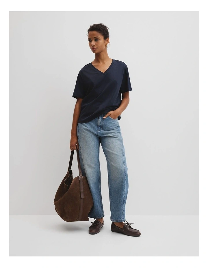 Australian Cotton V-neck Neck T-shirt in Navy image 3