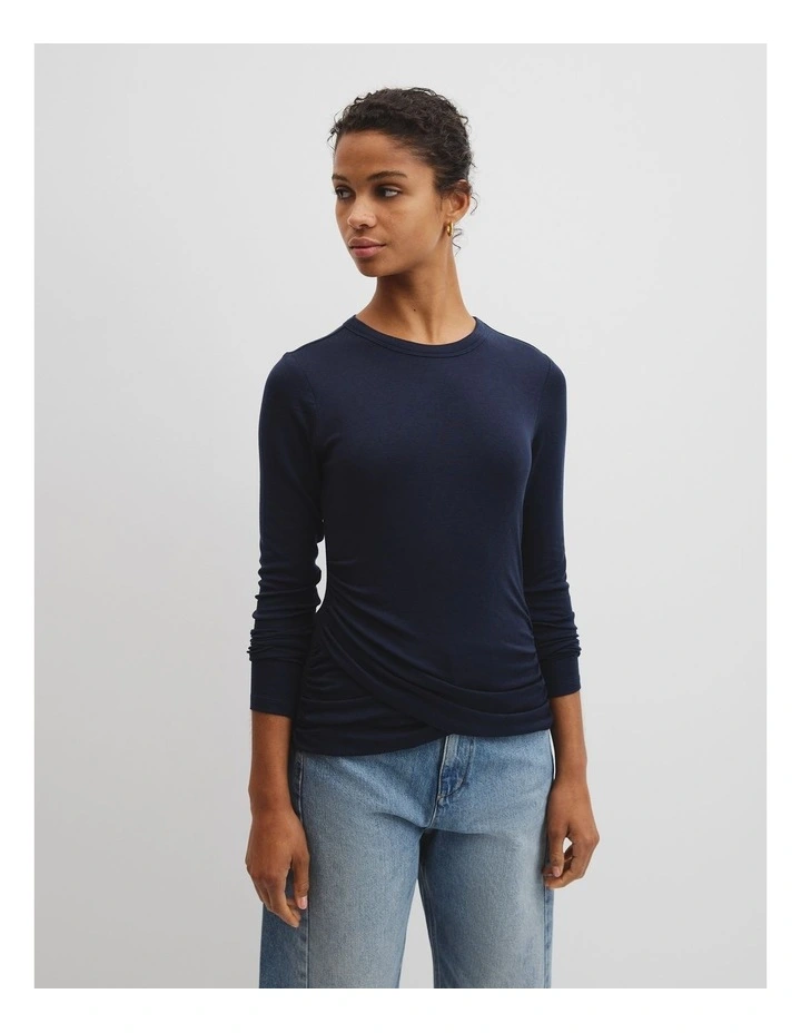 Jersey Wrap Top in Navy image 1