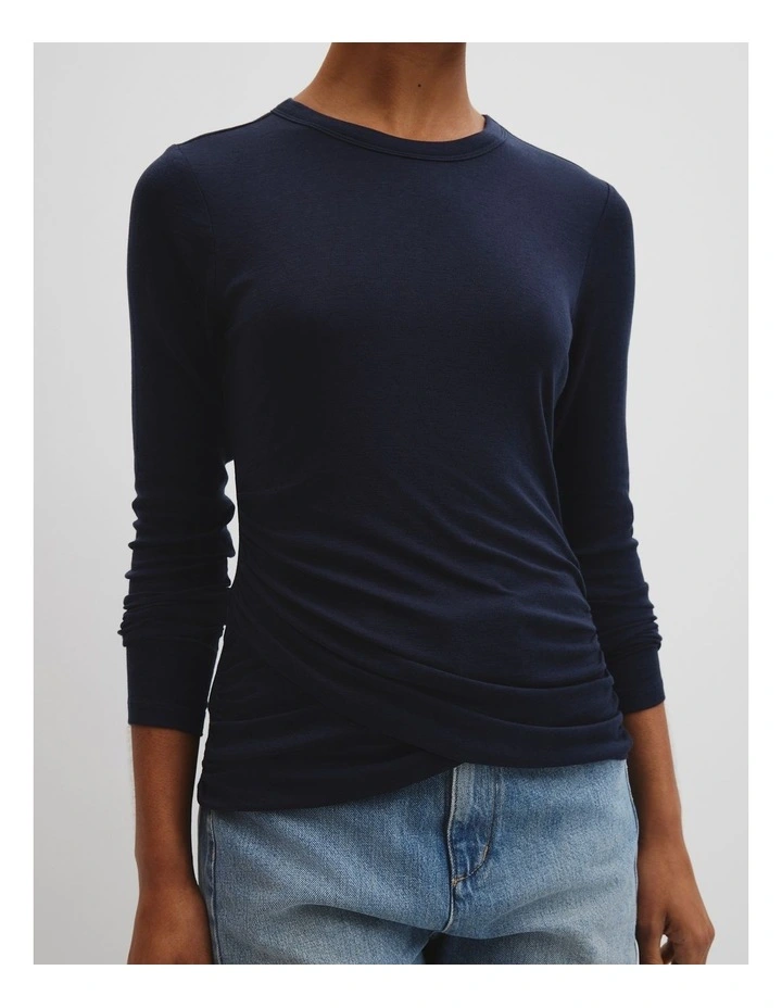 Jersey Wrap Top in Navy image 2