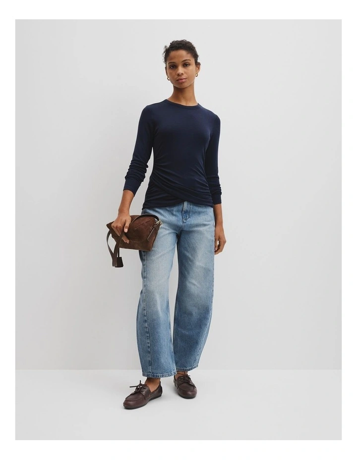 Jersey Wrap Top in Navy image 3