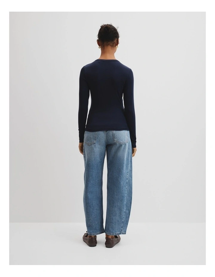 Jersey Wrap Top in Navy image 4