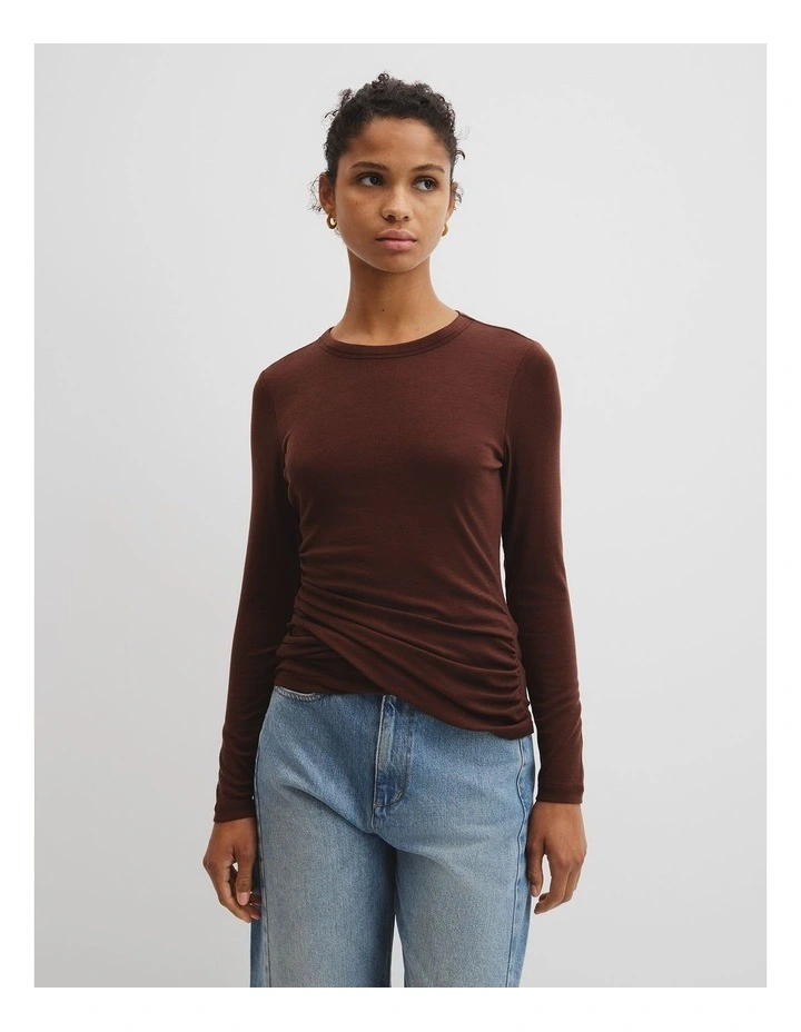 Jersey Wrap Top in Umber image 1
