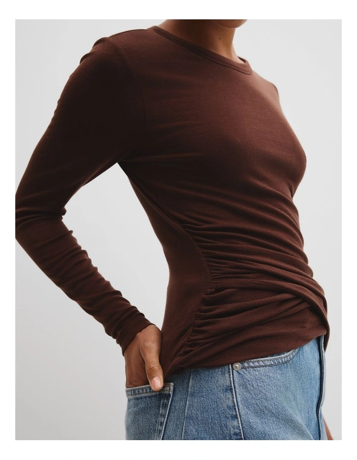 Jersey Wrap Top in Umber image 2