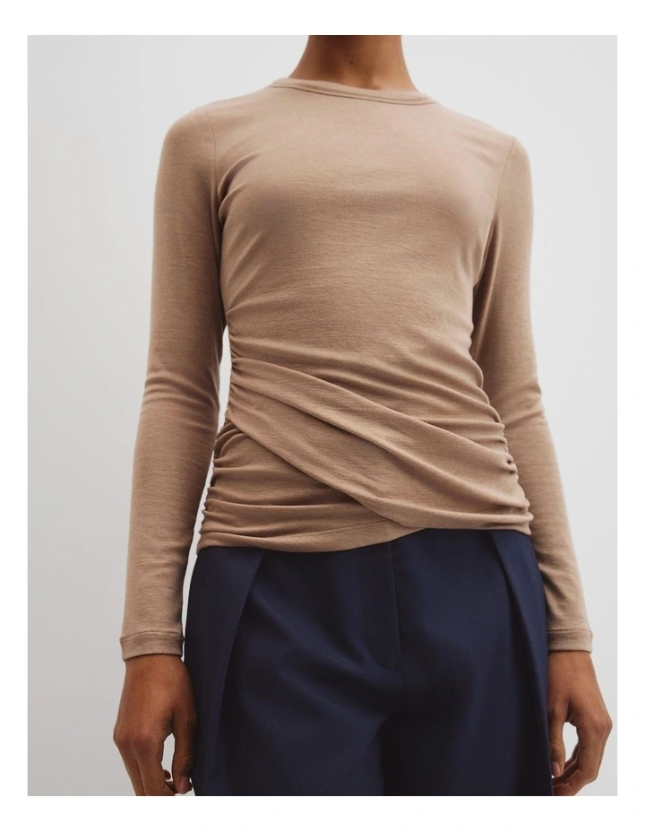 Jersey Wrap Top in Birch image 2