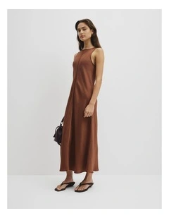 Boat Neck Bias Dress in Deep Chestnut