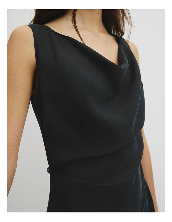 Cowl Neck Midi Dress in Black image 3
