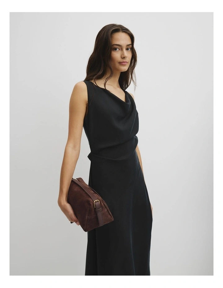 Cowl Neck Midi Dress in Black image 4