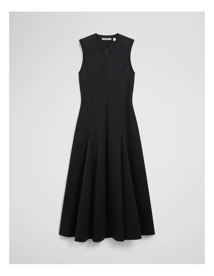Panel Zip Neck Ponte Dress in Black image 2