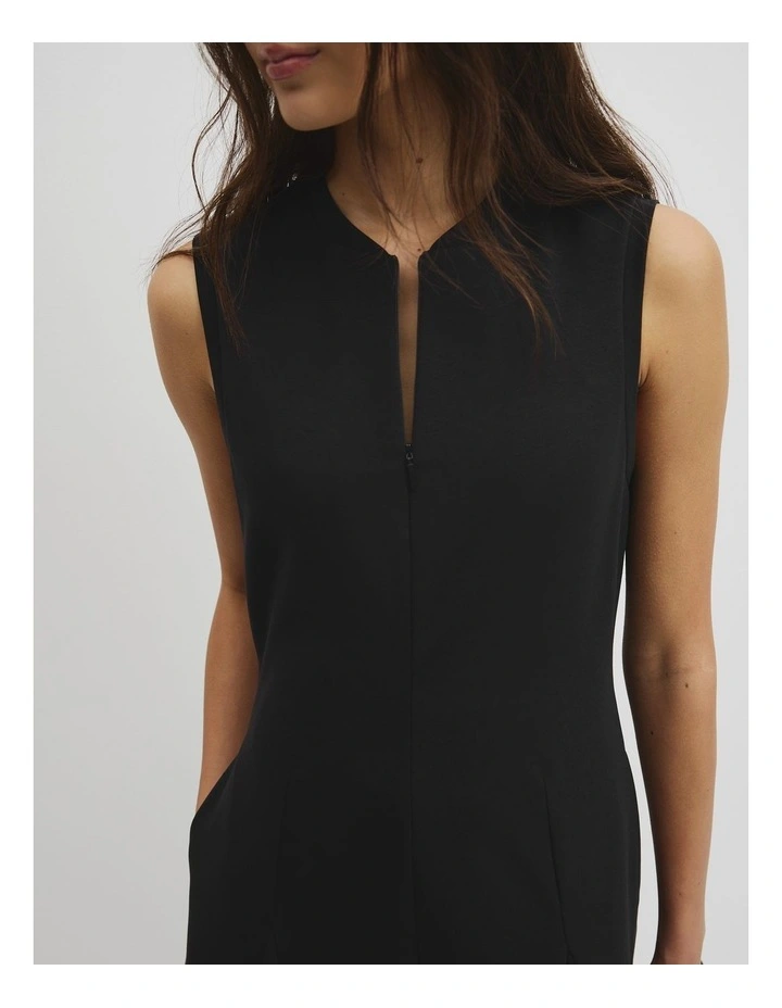 Panel Zip Neck Ponte Dress in Black image 3