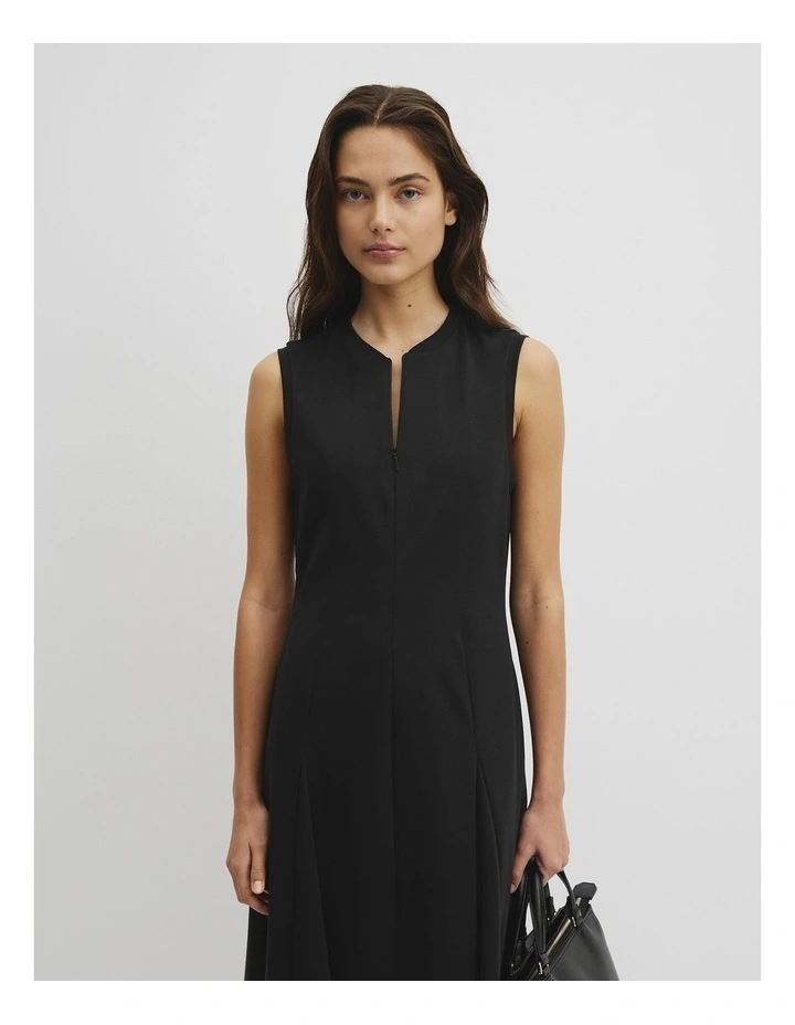 Panel Zip Neck Ponte Dress in Black image 4
