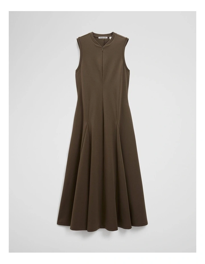 Panel Zip Neck Ponte Dress in Deep Khaki image 2