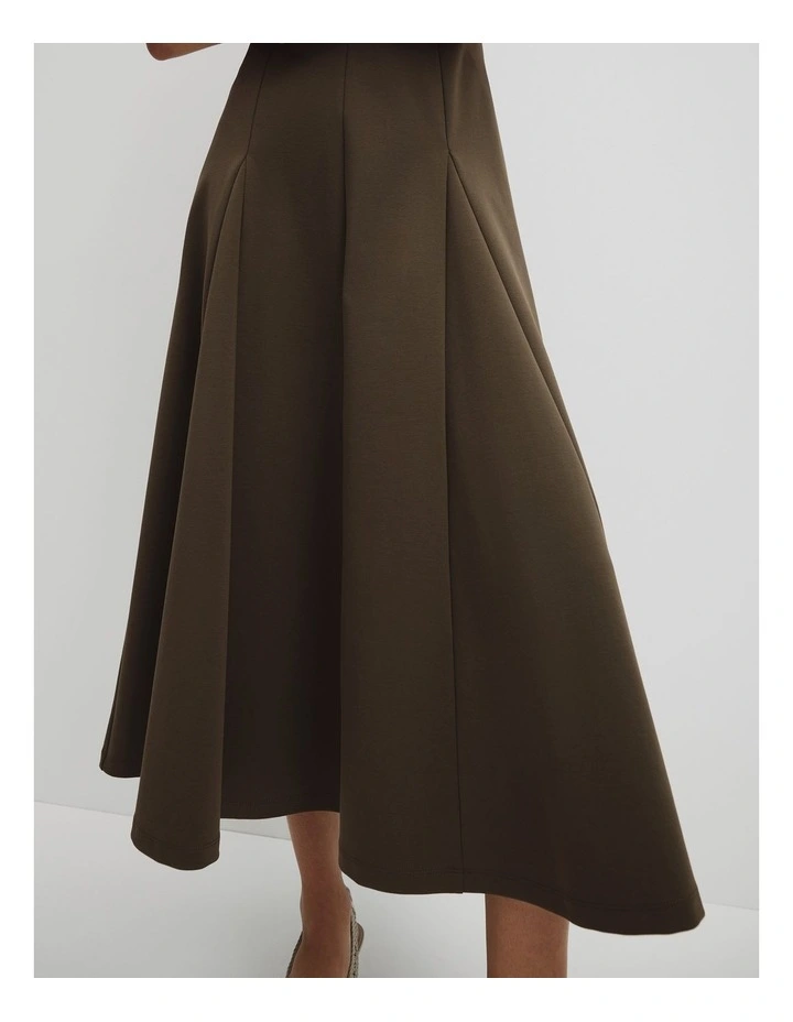 Panel Zip Neck Ponte Dress in Deep Khaki image 3
