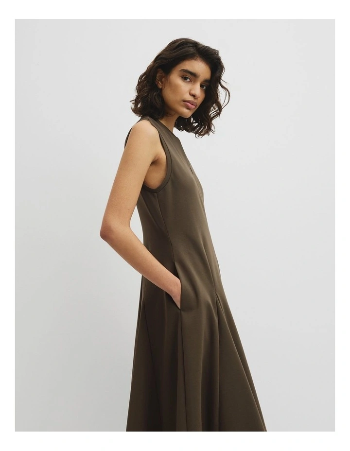 Panel Zip Neck Ponte Dress in Deep Khaki image 4